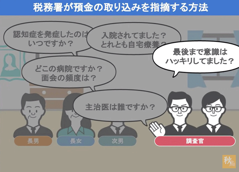  お母さんの病状などを質問する税務調査官
