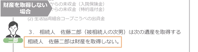 財産を取得しない場合の遺産分割協議書の書き方