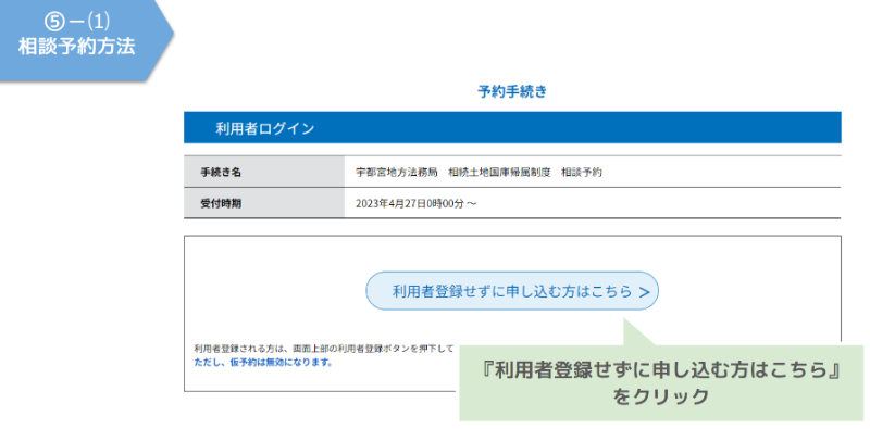 利用者登録せずに申し込む方はこちらをクリック