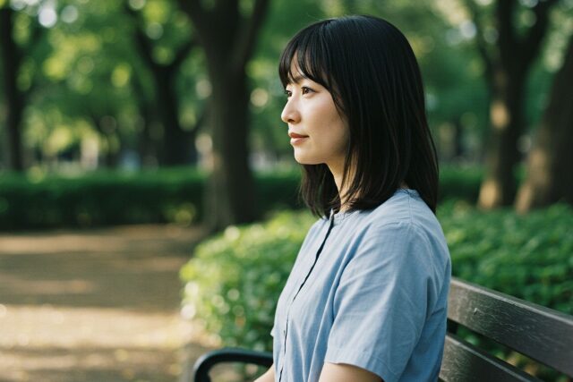 公園のベンチに座る女性