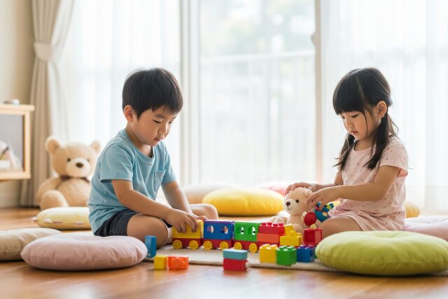 リビングで遊ぶ幼児
