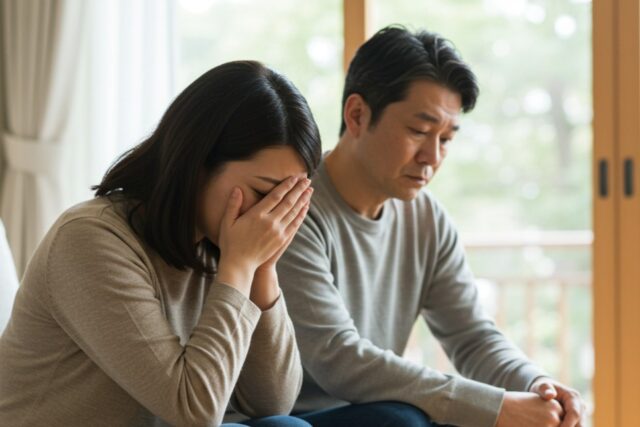 悲しんでいる男性と女性