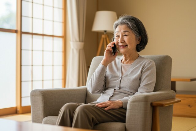 電話をかける高齢女性