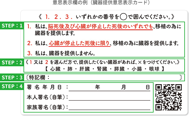 臓器提供に関する意思表示欄の記入方法
