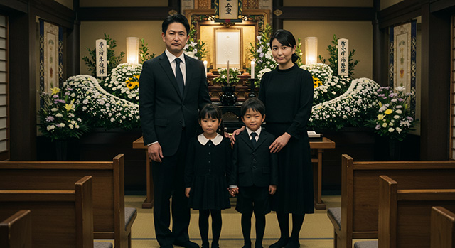 葬儀に参列する親子